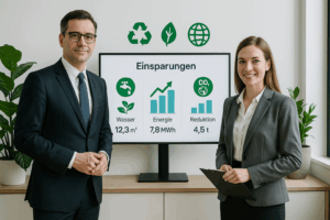 Nachhaltigkeit für Unternehmen – Teammeeting zu umweltfreundlichen Lösungen im Büro